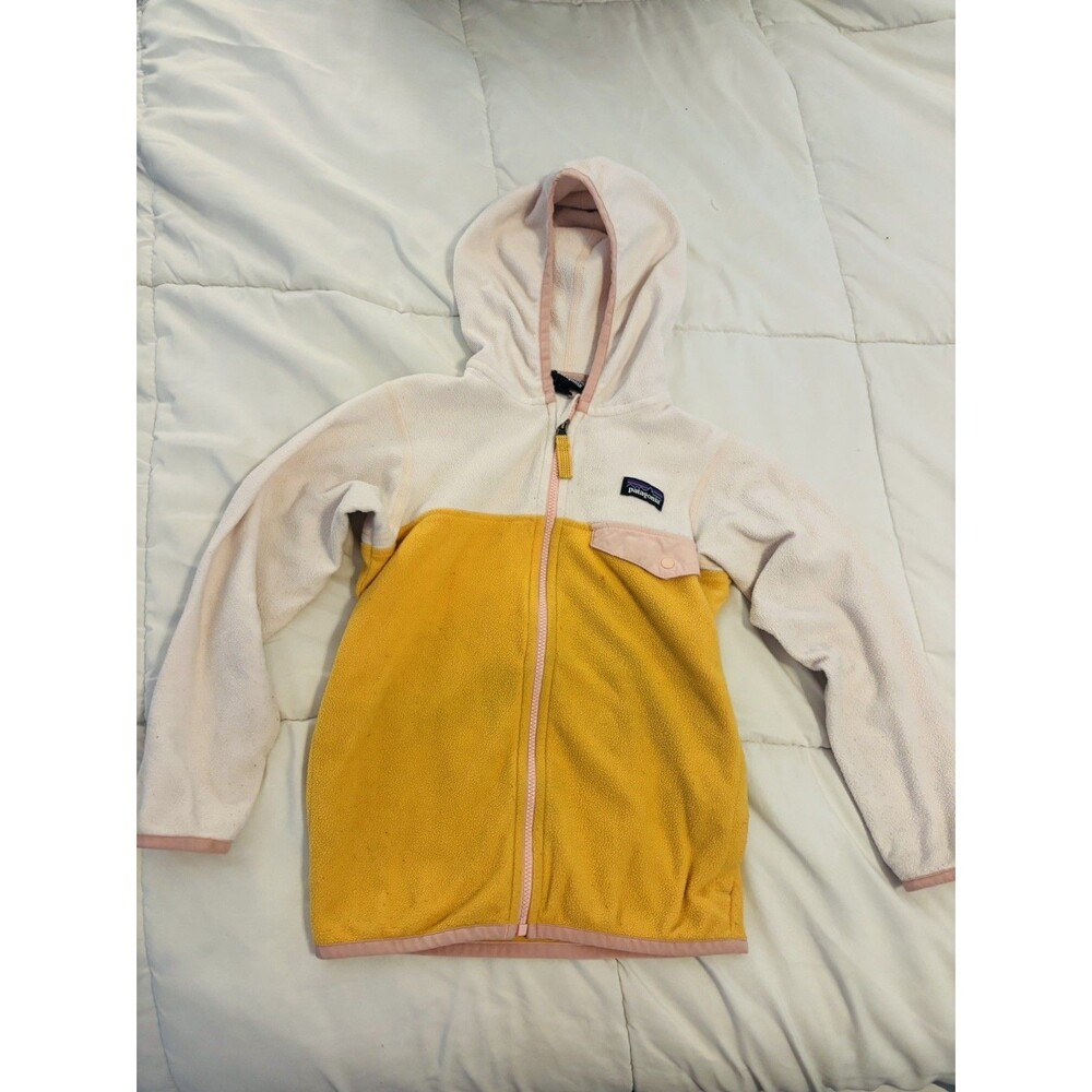 Patagonia Kids Micro D Snap-T Full-Zip Fleece Hoodie - Size 5T - Yellow / Pink
